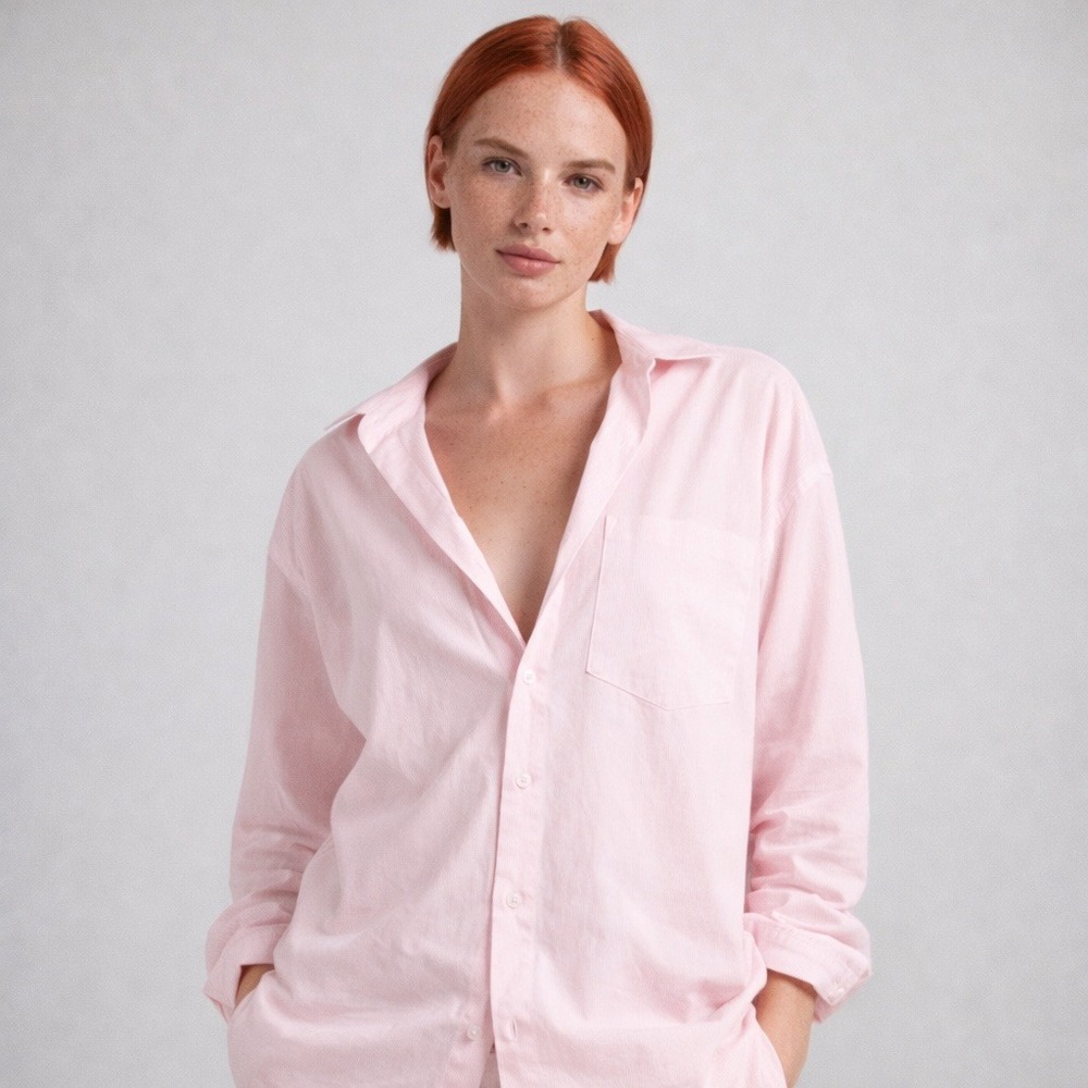 SKIMS Poplin Sleep Shirt Baby Pink Oversized Button Down Size M